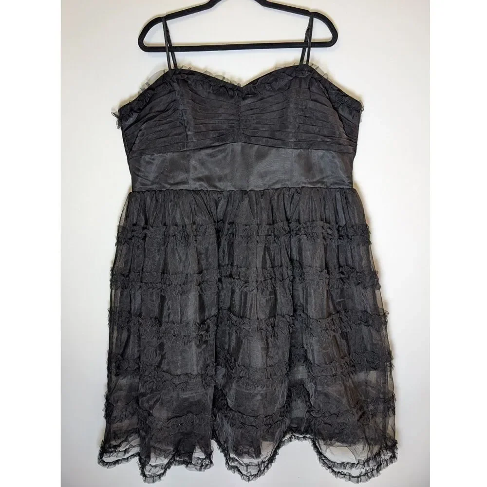 Unique Vintage Black Ruffle Tulle High Low Dress 2X 18 Plus Size Gothic Formal - Picture 3 of 5
